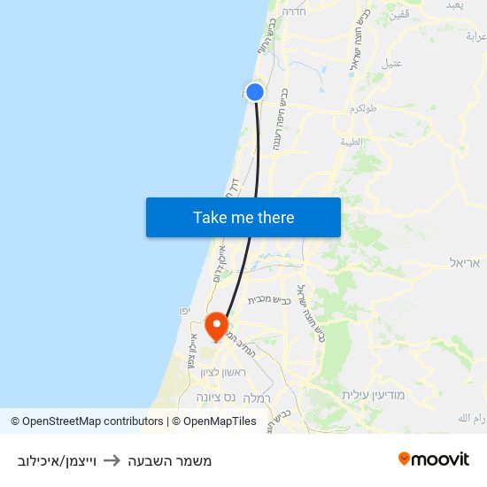 וייצמן/איכילוב to משמר השבעה map