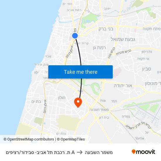 ת. רכבת תל אביב- סבידור/רציפים A to משמר השבעה map