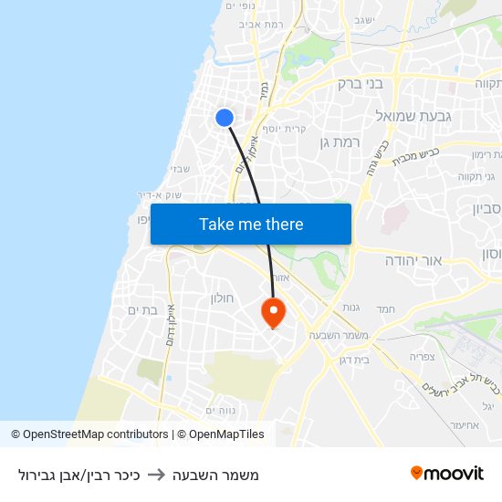 כיכר רבין/אבן גבירול to משמר השבעה map