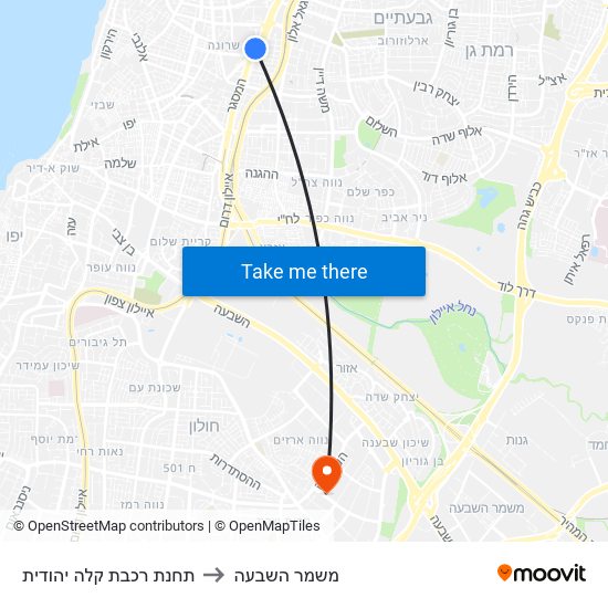 תחנת רכבת קלה יהודית to משמר השבעה map