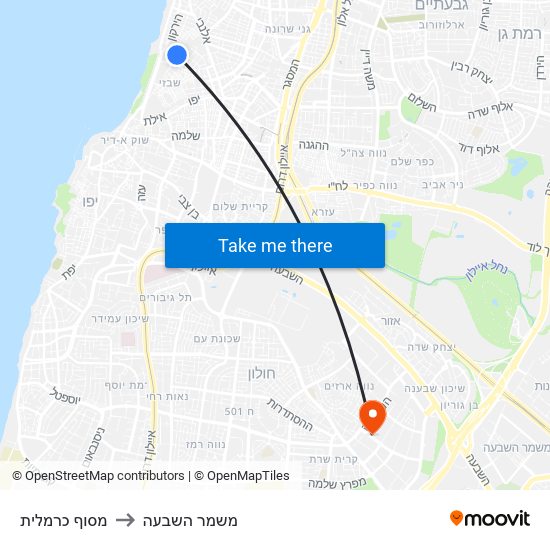 מסוף כרמלית to משמר השבעה map