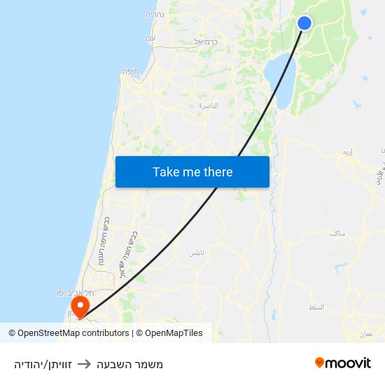 זוויתן/יהודיה to משמר השבעה map