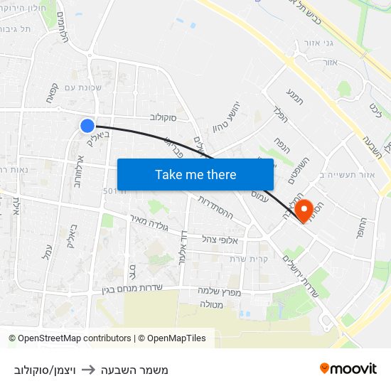 ויצמן/סוקולוב to משמר השבעה map