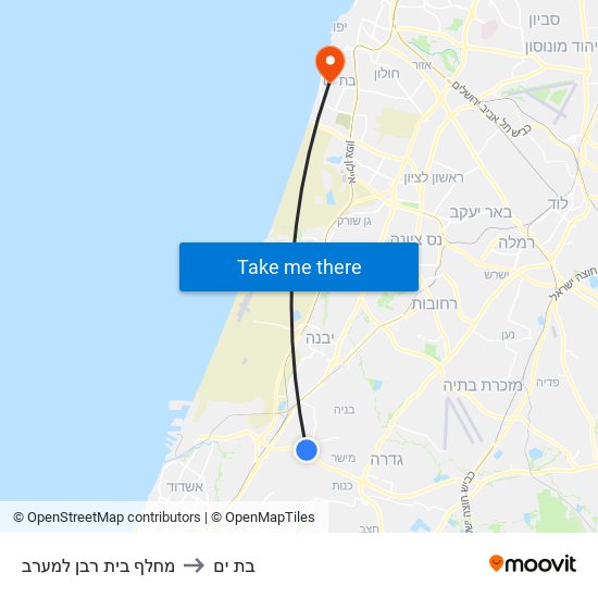 מחלף בית רבן למערב to בת ים map