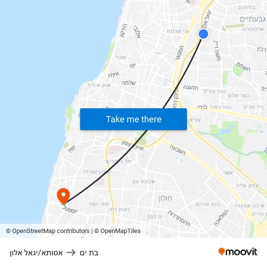 אסותא/יגאל אלון to בת ים map