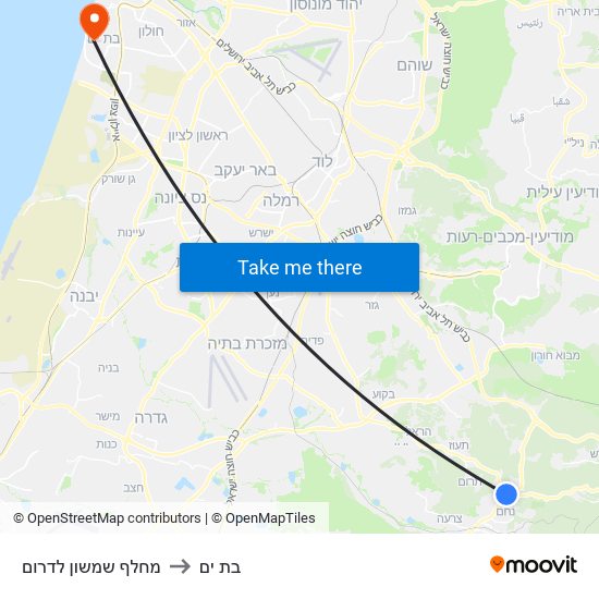 מחלף שמשון לדרום to בת ים map