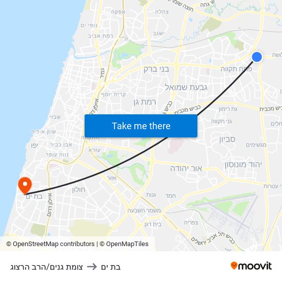 צומת גנים/הרב הרצוג to בת ים map