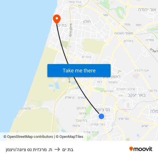 ת. מרכזית נס ציונה/ויצמן to בת ים map