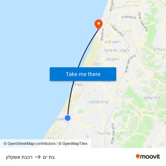 רכבת אשקלון to בת ים map