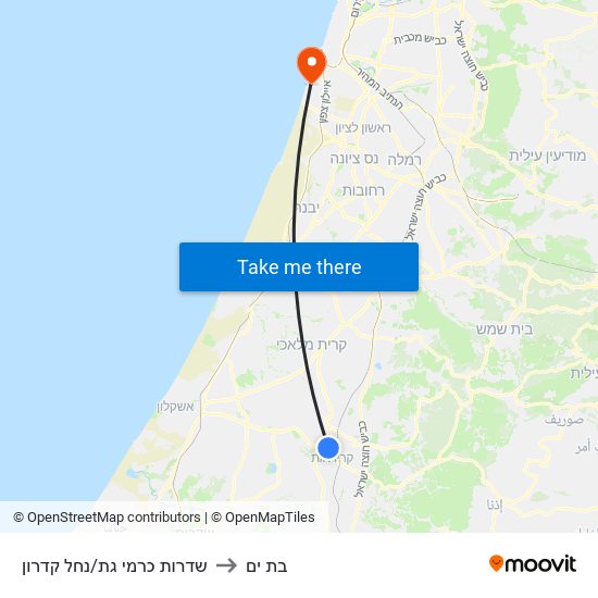 שדרות כרמי גת/נחל קדרון to בת ים map