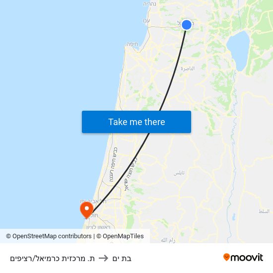 ת. מרכזית כרמיאל/רציפים to בת ים map