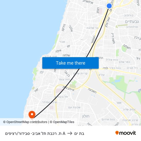 ת. רכבת תל אביב- סבידור/רציפים A to בת ים map