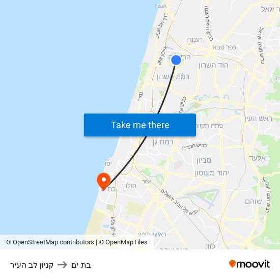 קניון לב העיר to בת ים map