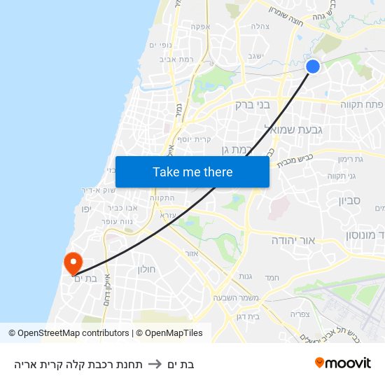 תחנת רכבת קלה קרית אריה to בת ים map