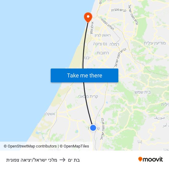 מלכי ישראל/יציאה צפונית to בת ים map