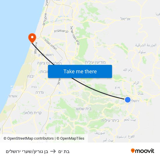 בן גוריון/שערי ירושלים to בת ים map