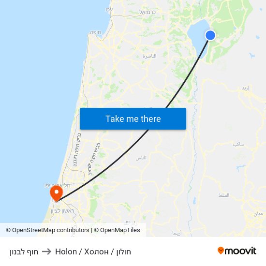 חוף לבנון to Holon / Холон / חולון map