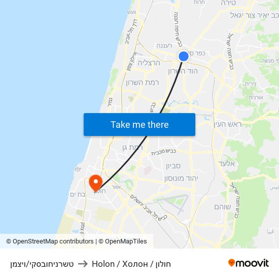 טשרניחובסקי/ויצמן to Holon / Холон / חולון map