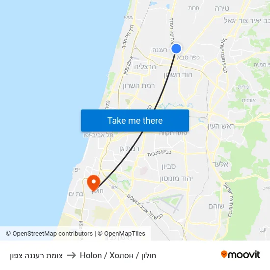 צומת רעננה צפון to Holon / Холон / חולון map