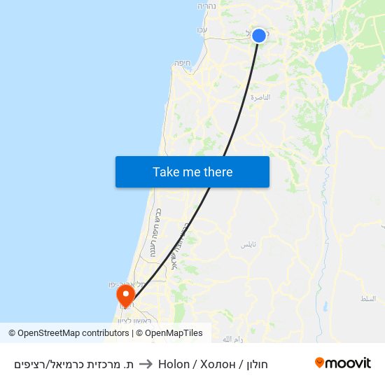 ת. מרכזית כרמיאל/רציפים to Holon / Холон / חולון map