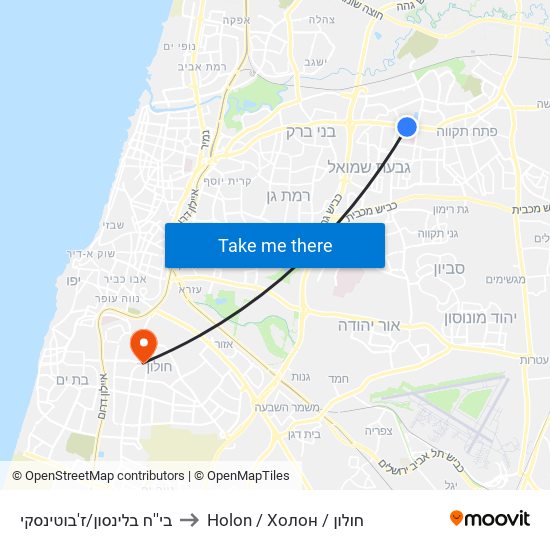 בי''ח בלינסון/ז'בוטינסקי to Holon / Холон / חולון map