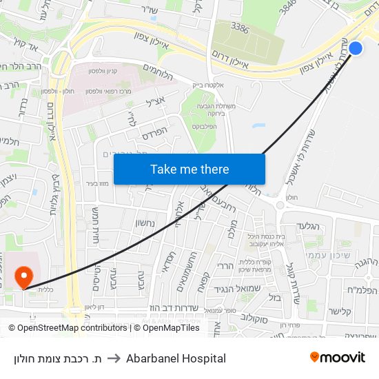 ת. רכבת צומת חולון to Abarbanel Hospital map