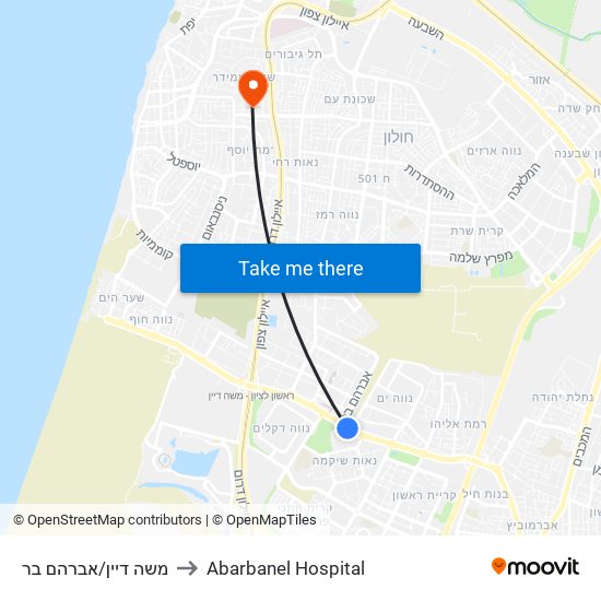 משה דיין/אברהם בר to Abarbanel Hospital map