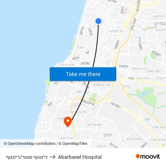 דיזנגוף סנטר/דיזנגוף to Abarbanel Hospital map