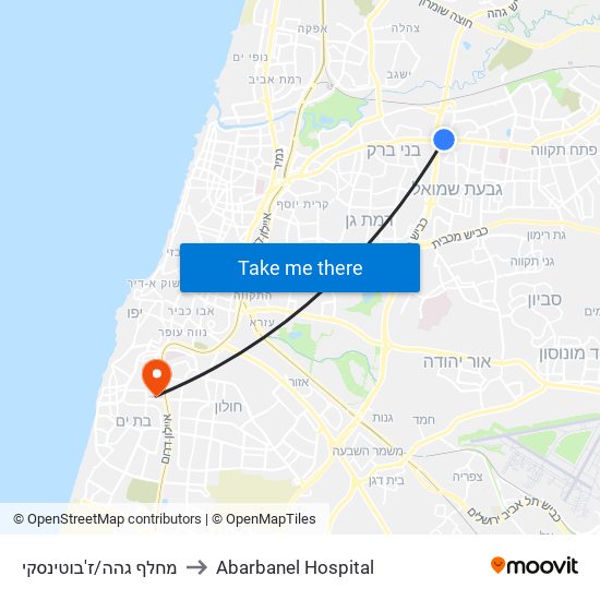 מחלף גהה/ז'בוטינסקי to Abarbanel Hospital map