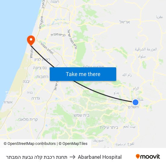 תחנת רכבת קלה גבעת המבתר to Abarbanel Hospital map
