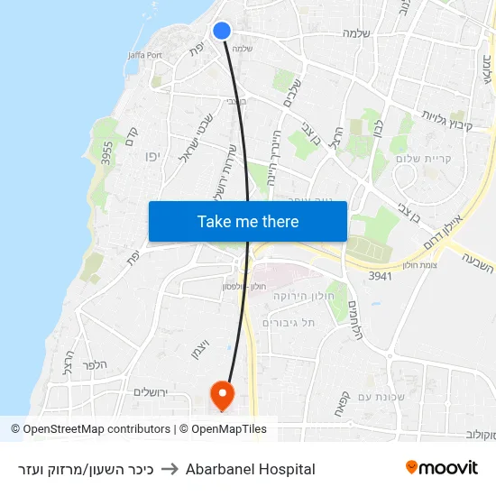 כיכר השעון/מרזוק ועזר to Abarbanel Hospital map