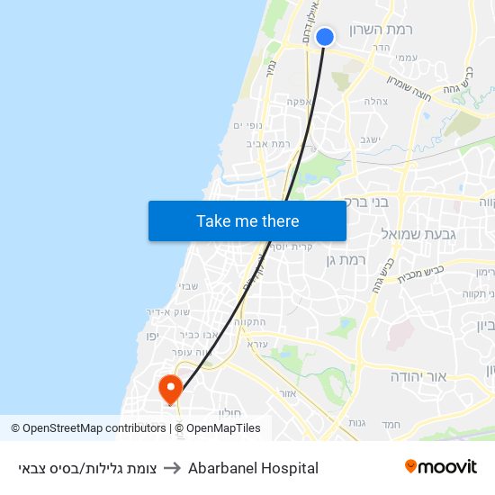 צומת גלילות/בסיס צבאי to Abarbanel Hospital map