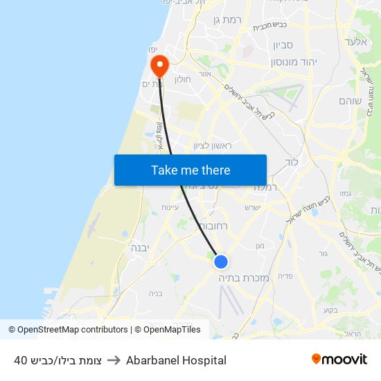 צומת בילו/כביש 40 to Abarbanel Hospital map