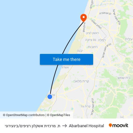 ת. מרכזית אשקלון רציפים/בינעירוני to Abarbanel Hospital map