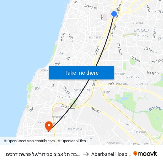 ת. רכבת תל אביב סבידור/על פרשת דרכים to Abarbanel Hospital map