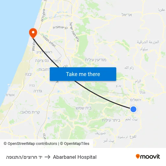 יד חרוצים/התנופה to Abarbanel Hospital map