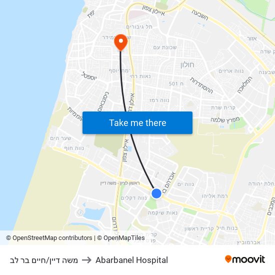 משה דיין/חיים בר לב to Abarbanel Hospital map