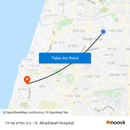 בית חולים שניידר to Abarbanel Hospital map