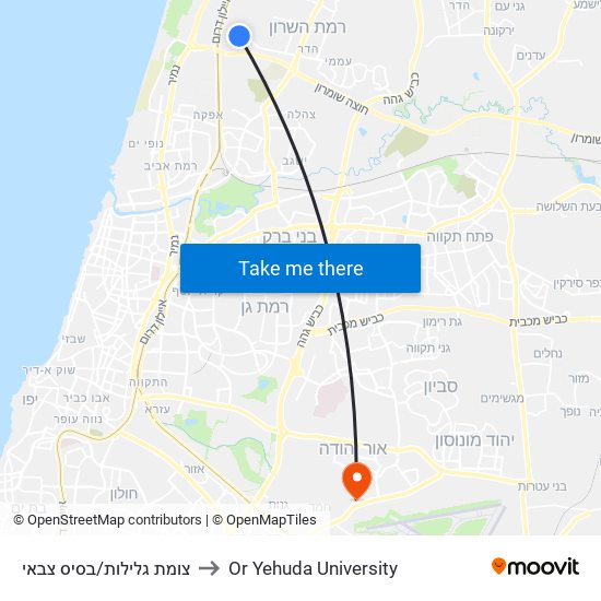 צומת גלילות/בסיס צבאי to Or Yehuda University map