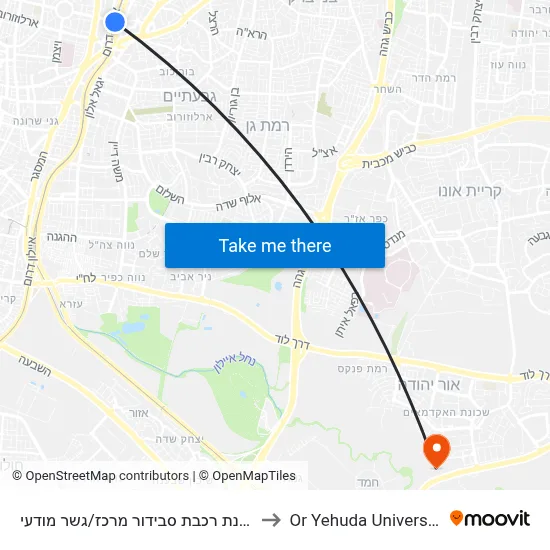 תחנת רכבת סבידור מרכז/גשר מודעי to Or Yehuda University map