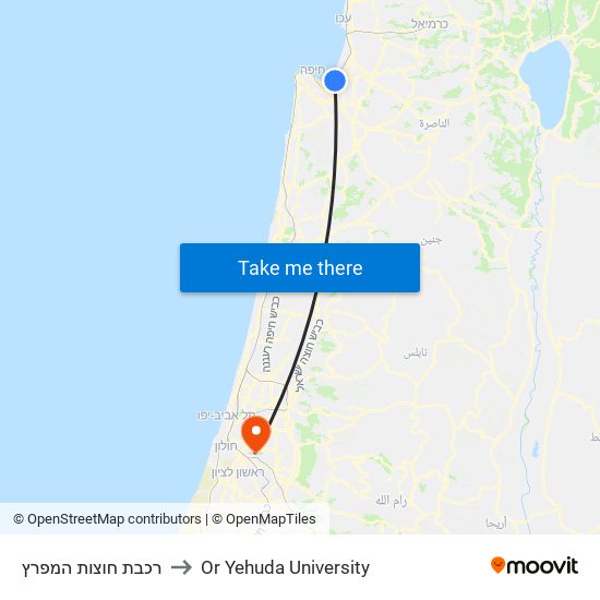 רכבת חוצות המפרץ to Or Yehuda University map