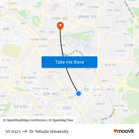 רכבת לוד to Or Yehuda University map