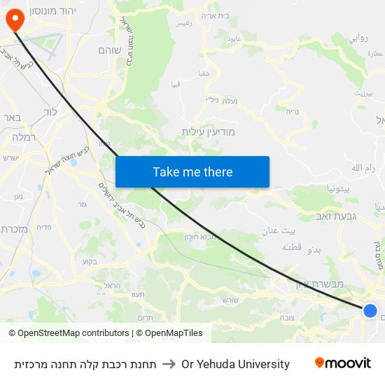 תחנת רכבת קלה תחנה מרכזית to Or Yehuda University map