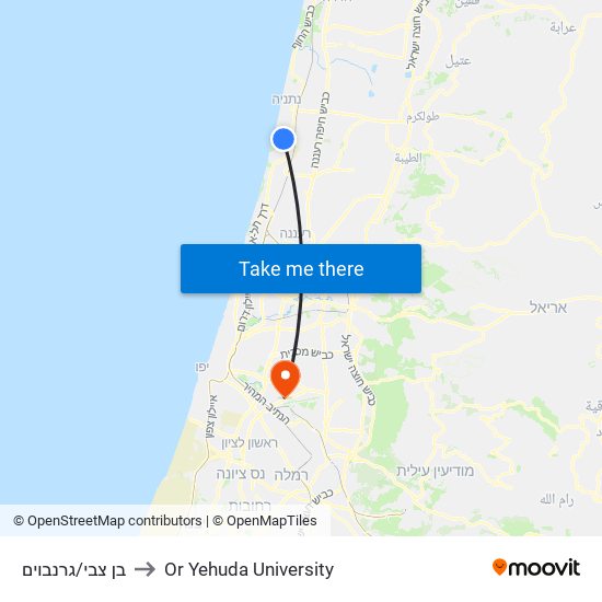 בן צבי/גרנבוים to Or Yehuda University map