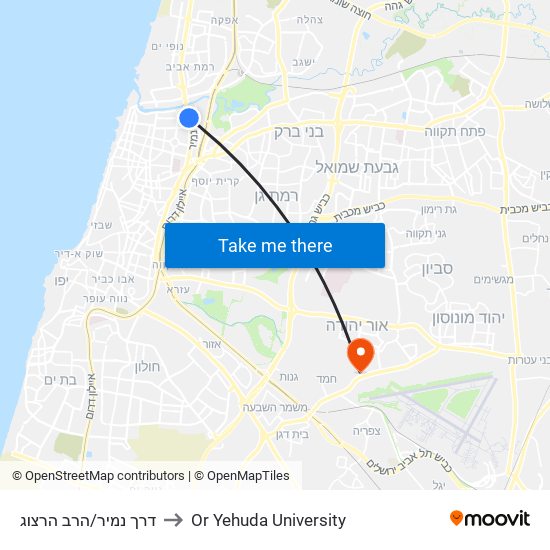 דרך נמיר/הרב הרצוג to Or Yehuda University map