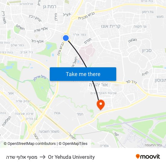 מסוף אלוף שדה to Or Yehuda University map