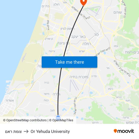 צומת ראם to Or Yehuda University map