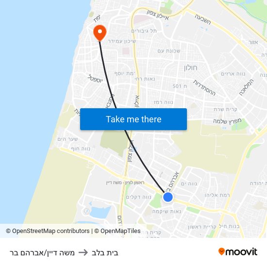 משה דיין/אברהם בר to בית בלב map