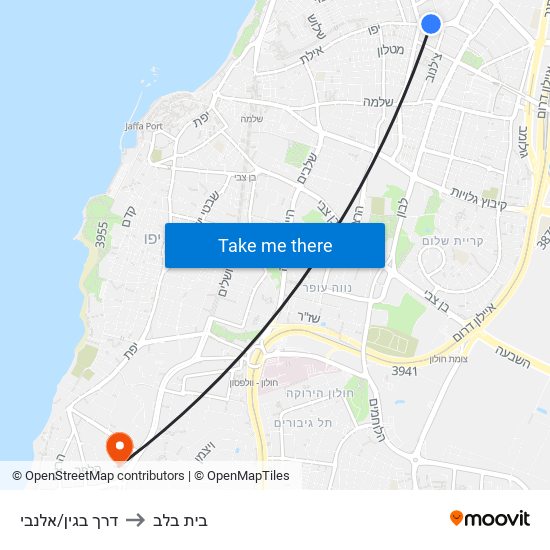 דרך בגין/אלנבי to בית בלב map