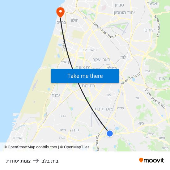 צומת יסודות to בית בלב map